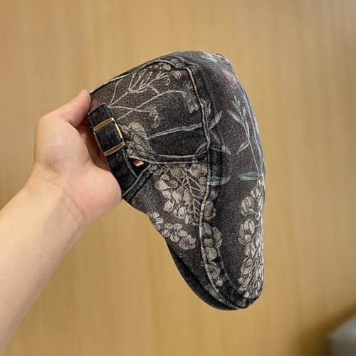 Image of Quanhaigou Unisex Denim Newsboy Hats Flat Ivy Gatsby Cabbie Driving Berets Hat Cotton Dad Cap for Men Women