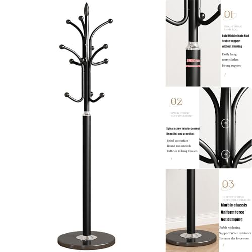 HOME BI Coat Rack Hat Stand Free Standing Display Hall Tree Metal Hat Hanger Garment Storage Holder With 9 Hooks For Clothes Hats And Scarves In Black,17.72" Wx17.72 Dx70.87 H (Black - Foto 9