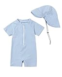 JiAmy Maillot de bain pour bébé garçon avec chapeau de soleil Protection UV Maillot de bain une pièce Maillot de bain Vêtements, bleu, 2 3 ans