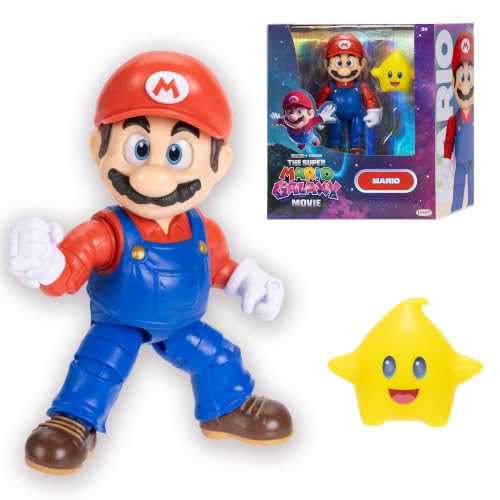 Figurine d’Action Mario 12,7 cm (5") du Film Super Mario Galaxy, avec Accessoire, sous Licence Officielle, 22 Points d’Articulation, inclut Une Luma phosphorescente, dès 3 Ans+