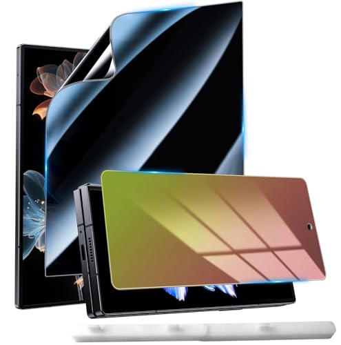 WNABZZER for Samsung Galaxy Z Fold 6 Privacy Screen Protector Gradient Color Anti Blue Light Tempered Glass Front Saver + Black Big Inner TPU Anti Spy Film + Easy Install Frame 0 Bubble Anti Scratch