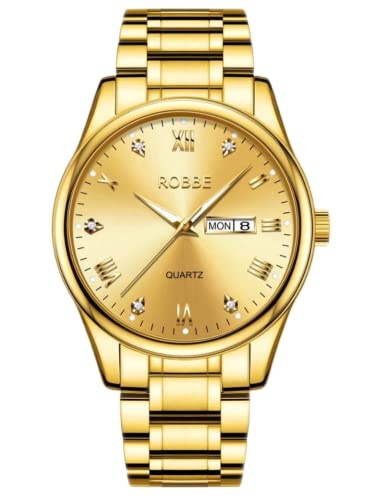 Montre homme ROBBE en or avec bracelet élégant et boîtier étanche de 38 mm