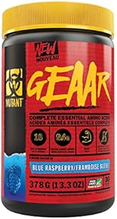 MUTANT GEAAR | 9.4g of EAA Powder + Arginine, 7g BCAAs, 4g Leucine, Electrolytes, Coconut Water, No Artificial Colours or Flavours | 30 Servings | Blue Raspberry | 378g