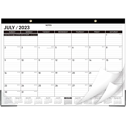Desk Calendar 2023-2024 - 18 Months Large Desk Calendar From July 2023 - December 2024, 16.8" X 12" Desk/Wall Calendar 2-In-1, 2023-2024 Desk Calendar With Quote & Notes, Corner Protector, Desk Pad, Large Ruled Blocks - Classic Black #TOP12