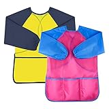 🌈【Diseño práctico】La bata de arte para niños con mangas largas brinda la mejor protección, y el diseño de cierre ajustable es conveniente de usar. Además, los 3 bolsillos delanteros del delantal para niños pequeños pueden ayudar a los niños a poner bolígrafos, pintura, bocadillos y toallas de papel.