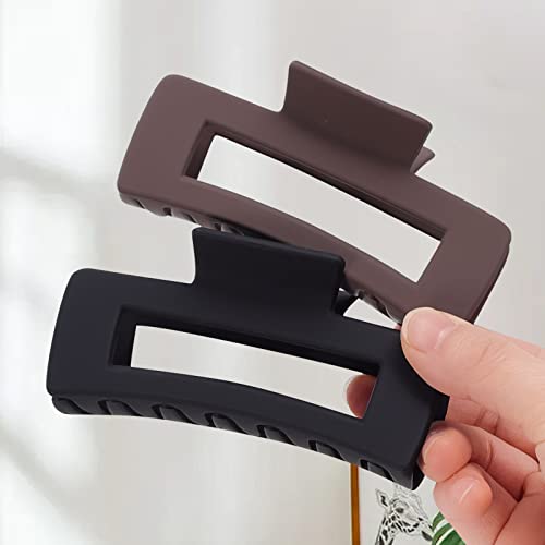 8 Pcs Large Hair Claw Clips 4.1" Non-Slip Big Square Matte Hair Claw Clips Black Brown Clips For Women Girls, Strong Hold Clips For Thick Thin Hair #TOP6