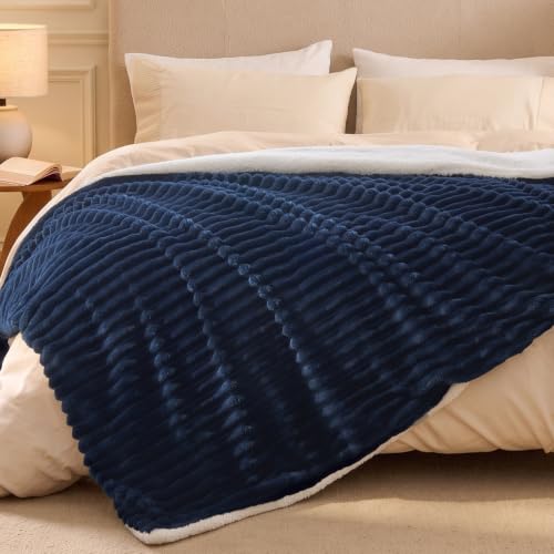 Image of BEDELITE Soft Sherpa Queen Blanket for Couch, Fluffy Gift, Navy, 90x90