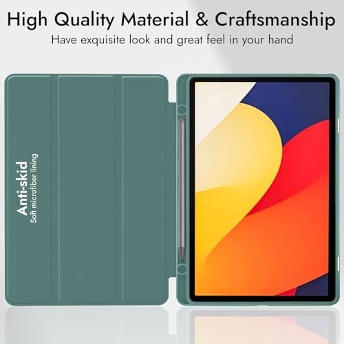 Image of Robustrion Case for Moto Pad 60 Pro 12.7 inch Cover Case with [Pencil Holder] [Soft Flexible Case] for Motorola Pad 60 Pro Cover 12.7 inch [Auto Sleep Wake Support] - Dark Green