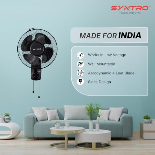 Image of Syntro AERON 300 mm Wall Mounted Fan for Home and Office | High Speed Cooling, Powerful Motor & Energy Efficient | 12 Months Manufacturer Warranty-Black