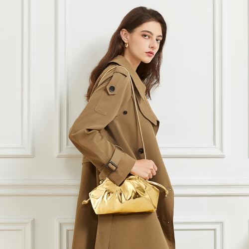 Image of Huralona Dressy Pleated Vegan Leather Clutch Ruched Bag Purse Metallic PU Clutch Cloud Dumpling Bag for Women