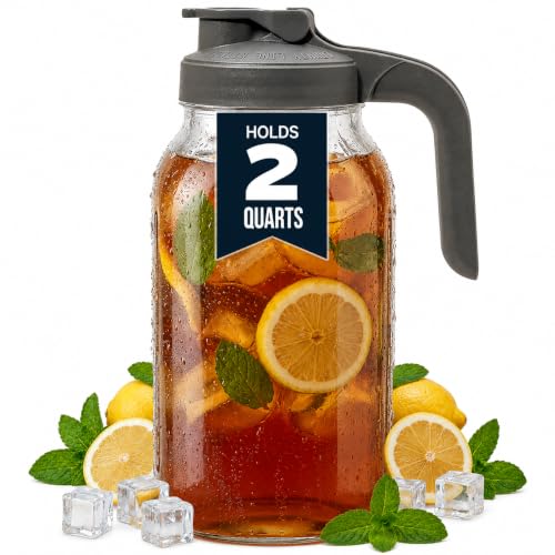 Image of County Line Kitchen 64 oz Mason Jar Glass Pitcher With Lid - Gray | Heavy-Duty Glass Mason Jar Pitcher - Leak-Proof Lid, Wide Mouth & Easy Pour Spout (64 oz)