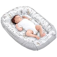 Medi Partners Baby Nest Pod for Newborn Babynest Sleep Bed - 100x60x15 Lounger Essentials 0-12 Months sleeping bilateral Cocoon 100% Cotton Waffle (Deer in leaves with grey Waffle)