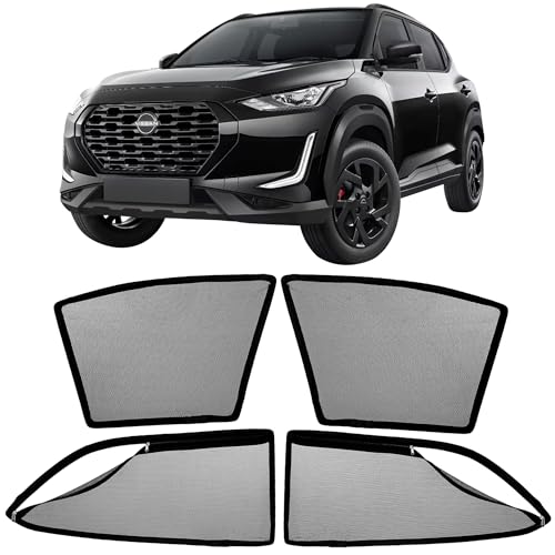 Image of AutoStory Magnetic Car Sunshade for Nissan Magnite | Front Half Cut for Mirror Visibility + Rear Full Coverage with Zipper | Heavy Heat & UV Protection | Privacy Side Window Curtains Shades
