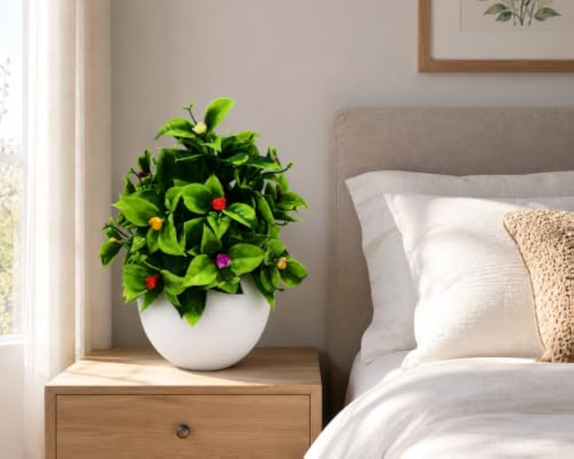 Artificial Green Plant with White Pot, Elegant Decor