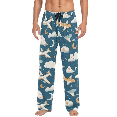 Vdsrup Men's Pajama Pants Clolud Airplanes Pajama Pants for Men PJs Bottoms Drawstring Pockets Sleep Lounge Pants S
