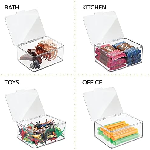 mDesign Set of 8 Children's Toy Box  Small Stackable Storage Container with Hinged Lid for Toys  Ideal for Shelves and Under Bed Storage  Clear