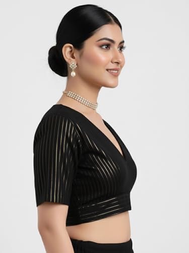 Image of Thevasa Women's Everyday Divine Depth V Neck Half Sleeves Blouse