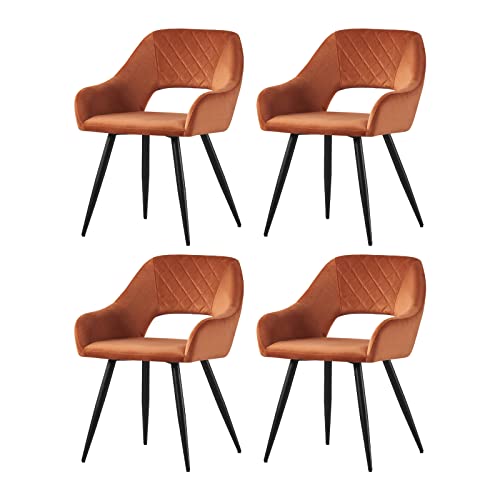 JaHECOME Silla de comedor de terciopelo, silla de salón, color a elegir, diseño moderno, asiento acolchado con respaldo abierto, patas de metal negro para cocina, dormitorio, comedor (4, naranja) Cover
