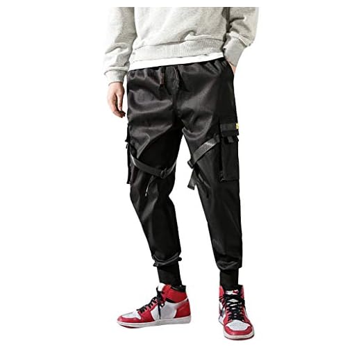 Men's Jogger Pants Washed Ripstop Fabric with Cargo Pockets Black