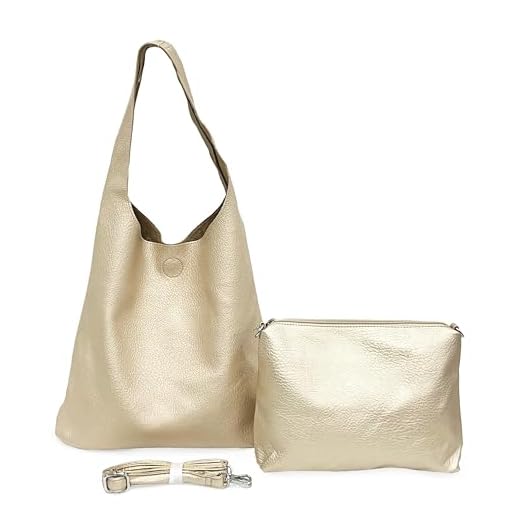 ANGELO Borsa a Spalla da Donna in Pelle PU, Borsa a Sacca 2in1 con Pochette e Tracolla Rimovibile, Hobo Tote Elegante Grande Capienza, per Lavoro, Ufficio, Università, Viaggio (Oro)