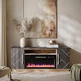 BELLEZE 68“ Fireplace TV Stand for TV's Up to 75', Elegant Entertainment Center with 36' Electric Fireplace Heater, Storage Media Console with Drawers & Open Shelves for Living Room (Espresso Black)