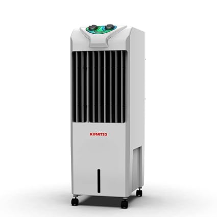 Kimatsu Tower Air Cooler 25 Liter, 4-Way Air Deflection, Castor Wheels and High Density Honeycomb pads (White)