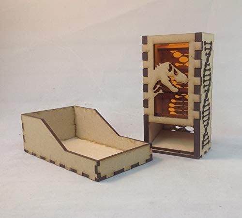 T Rex Fossil Mini Dice Tower v1 Amber Acrylic Window Laser Cut MDF Unique Gift