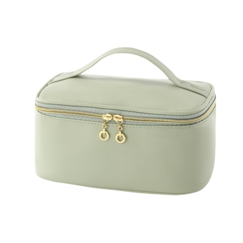 LoveFirst Travel Makeup Bag Portable Cosmetic Bags with Brush Compartment with Handle Large Capacity Pu Material Waterproof Cosmetic Organiser Toiletry Bag for Women Travel Essentials(Colour: Green)