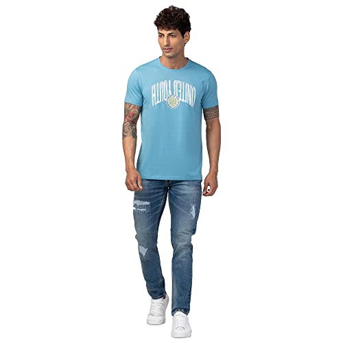 Image of Spykar Round Neck Half Sleeves Blended Slim Fit T-Shirt for Men