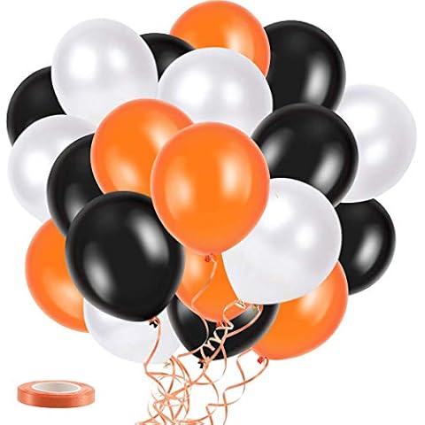 YiRAN 30 Assorted Halloween Balloons Set Including Curling Ribbon/ 23cm / Halloween Trick Or Treat Scary Party Fun - Black,Orange & White Latex Balloons (Halloween) Cover