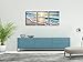 Pyradecor 3 Panels Blue Beach Sunrise White Wave Pictures Painting on Canvas Wall Art Modern Stretched Seascape Canvas Prints Seaview Landscape Artwork for Home Office Decorations