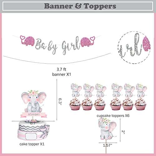 127 Pcs Elephant Baby Shower Decorations For Girl, Fiesec Elephant It’s A Girl Backdrop Balloon Garland Arch Boxes Cutouts Baby Girl Glitter Banner Cake Cupcake Topper White Purple Pink #TOP2