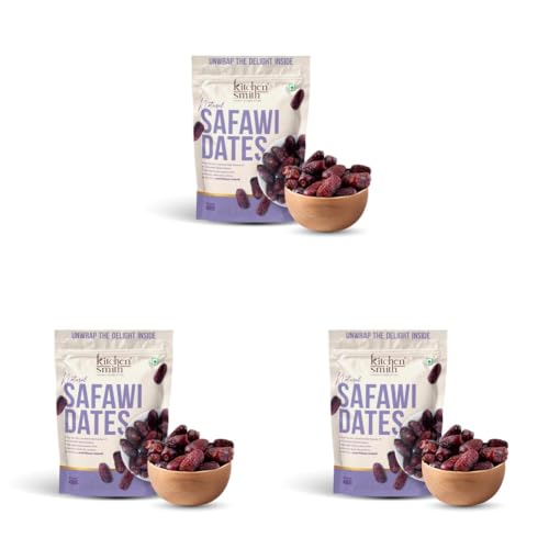 Image of KitchenSmith Safawi Fresh Dates - 400gm | No Preservatives & Added Sugar | High Fibre | Energy Health Snacks | Premium Khajoor (Pack of 3)