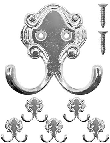 Fuxxer Antike Doppel-Haken 5er Set, Garderoben-Haken, 54 x 52 mm, Chrome Design, Silber