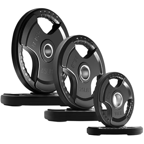 RitFit Olympic Rubber Grip Weight Plates, 2-Inch Barbell Set