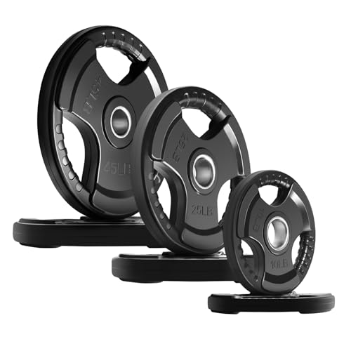 RitFit Olympic Rubber Grip Plates for Barbell, 2-Inch Weight Plates for Weightlifting and Strength Training in Home & Gym, Single, Pair and Sets(2.5/5/10/25/35/45 LB)
