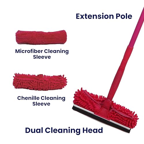 Image of Microfiber Window Cleaner - Dual Heads & Telescoping Handle (Raspberry)