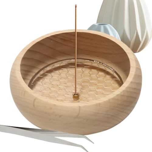 Ciotola per incenso rotonda in legno, fatta a mano, in legno naturale, per bruciare incenso a casa, meditazione, yoga, casa da tè o studio, marrone, 8 cm