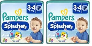 Pampers Windeln Größe 3-4, Splashers Baby Shark Limited Edition, Einweg-Schwimmwindeln, für sicheren Schutz im Wasser, 12 Stück(Verpackung kann variieren) (Packung mit 2)