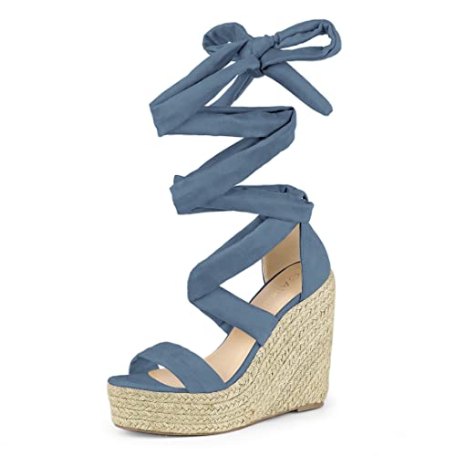 Allegra K Allegra K Women's Espadrilles Platform Sandals Lace Up Open Toe Haze Blue Wedges Heels 6 M US