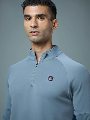 Image of TECHNOSPORT Men's Slim Fit Mock Neck SOID Sports Sweatshirt with Elasto Plus
