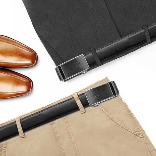Image of Men's Real Leather Ratchet Dress Casual Belt, Cut to Exact Fit,Elegant Gift Box