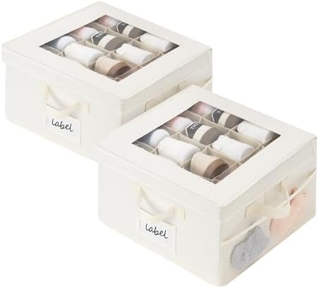 GRANNY SAYS Shoe Organizer for Closet, Fits up to 8 Pairs, 2 Pack Shoe Cubby Storage Containers with Side Mesh Pocket and Flip-Top Lids, Beige