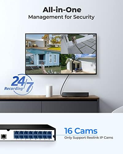 Reolink 4K PoE NVR 16 Channel Pre-Installed 4TB Hard Drive Supports 4K/5MP/4MP/1080P HD IP Camera 24/7 Surveillance Recording Home CCTV Security Camera System Network Video Recorder, RLN16-410