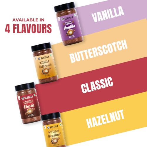 Image of Bevzilla 75g Butterscotch Flavored Coffee Powder Jar | Premium Arabica Coffee | Ideal for Espresso, Latte & Cappuccino | Hot & Cold Coffee Brews (Pack of 3)