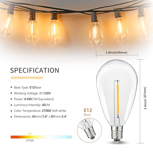 100FT Outdoor String Lights for Outside Patio Lights with 30+1 Shatterproof S14 E12 LED Bulb, 2700K Outside Hanging Light Waterproof for Parties Porch Garden Fences Backyard Balcony Pathways - Image 3