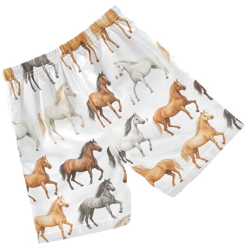 Pigsaly Boys' Swim Board Shorts Watercolor Horses Boy's Swim Trunks Kids Swimwear M2