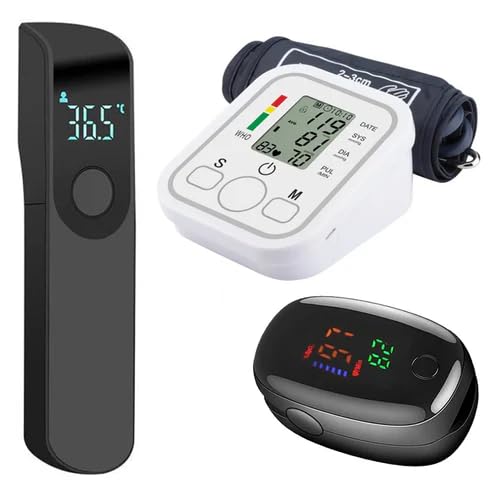 Automatic Tonometer Arm Blood Pressure Monitor Pressure Sensor Monitor BP Equipment Digital Tensiometer LED Display Arm Cuff Manometer Thermometer Oximeter (3 in 1) (Type 2)