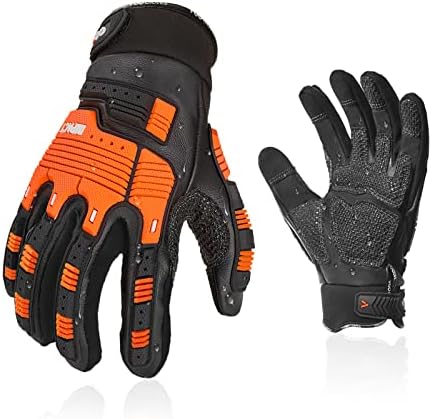 Vgo... Work Gloves Men Touchscreen in Cowhide Palm, Heavy Duty Gloves Anti Impact Utility for Warehouse Mechanics Carpenter Trucker, 1 pair(M)