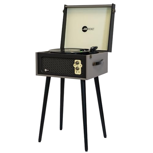 Arkrocket 3-Speed Bluetooth Record Player Retro Turntable with Built-in Speakers and Removable Legs (Gray)